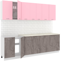 Кухонный гарнитур Кортекс-мебель Корнелия Лира-лайт 2.6м (розовый/оникс/королевский опал) - 