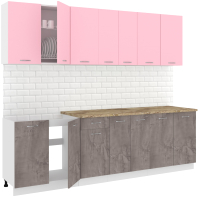 Кухонный гарнитур Кортекс-мебель Корнелия Лира-лайт 2.6м (розовый/оникс/мадрид) - 