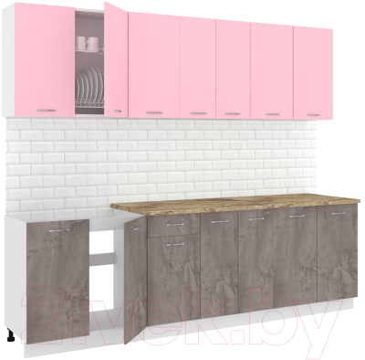 Кухонный гарнитур Кортекс-мебель Корнелия Лира-лайт 2.6м (розовый/оникс/мадрид)
