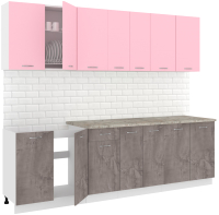 Кухонный гарнитур Кортекс-мебель Корнелия Лира-лайт 2.6м (розовый/оникс/марсель) - 