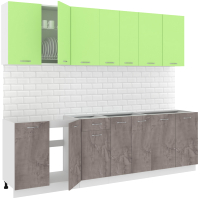 Готовая кухня Кортекс-мебель Корнелия Лира-лайт 2.6м без столешницы (зеленый/оникс) - 