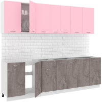 Кухонный гарнитур Кортекс-мебель Корнелия Лира-лайт 2.6м без столешницы  (розовый/оникс) - 