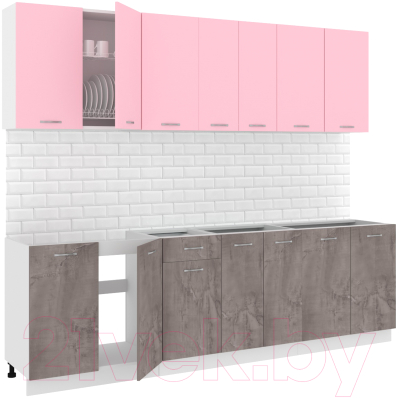 Готовая кухня Кортекс-мебель Корнелия Лира-лайт 2.6м без столешницы  (розовый/оникс)