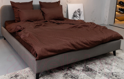 Комплект постельного белья Textile Gallery Satin страйп 1.5 сп (вертикальная полоса/кофе)