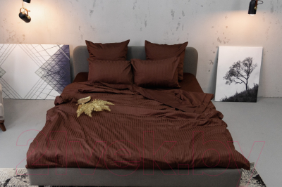 Комплект постельного белья Textile Gallery Satin страйп 1.5 сп (вертикальная полоса/кофе)
