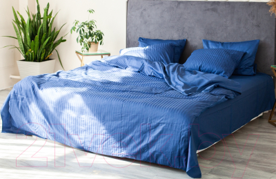 Комплект постельного белья Textile Gallery Satin страйп 2 сп евро (вертикальная полоса/индиго)
