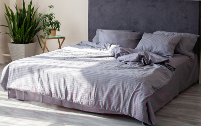 Комплект постельного белья Textile Gallery Satin страйп 1.5 сп  (горизонтальная полоса/серый)
