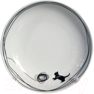 Тарелка столовая глубокая Thun 1794 Tom Кошка с клубком, салатовая сетка / ТОМ0040 (20см)