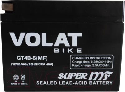 Мотоаккумулятор VOLAT GT4B-5 MF R+ (2.5 А/ч)