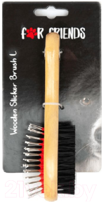 Щетка-расческа для животных For Friends Двусторонняя с деревянной ручкой / 98302 M