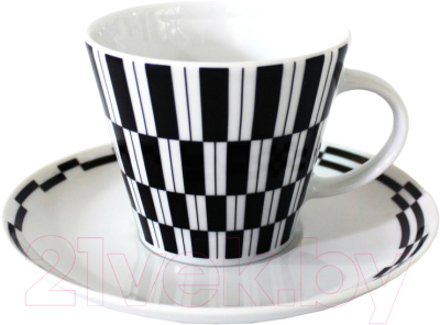 Чашка с блюдцем Thun 1794 Tom Черно-белые полоски / ТОМ0008