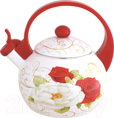 Чайник со свистком KING Hoff KH-3700 (красный с розами)