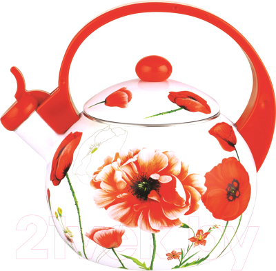 Чайник со свистком KING Hoff KH-3700 (красный с маками)