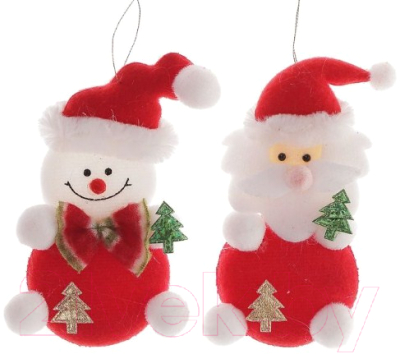 Набор елочных игрушек Зимнее волшебство Дед Мороз и снеговик / 718513 (2шт, красный)
