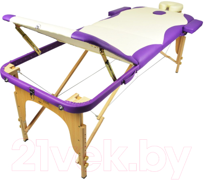 Массажный стол Atlas Sport Складной 3-с 70см (кремовый/фиолетовый/деревянный)
