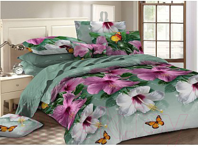 Комплект постельного белья Amore Mio Мако-сатин Bell Микрофибра 2сп / 92989 (зеленый/розовый)