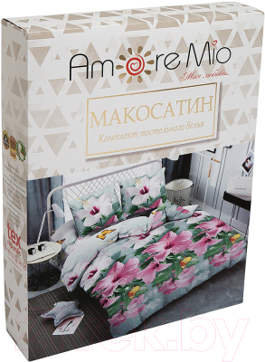 Комплект постельного белья Amore Mio Мако-сатин Bell Микрофибра 2сп / 92989 (зеленый/розовый)