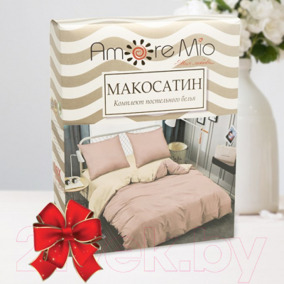 Комплект постельного белья Amore Mio Мако-сатин Bella Микрофибра 2сп / 22247  (розовая пудра/бежевый)
