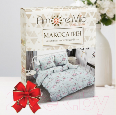 Комплект постельного белья Amore Mio Мако-сатин Bland Double M / 34942 (серый/белый/розовый)