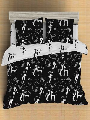 Комплект постельного белья Amore Mio Мако-сатин Cats Микрофибра 2.0 31457 / 93073  (черный/белый)