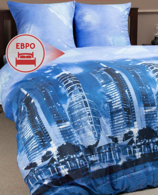 Комплект постельного белья Amore Mio Мако-сатин City Микрофибра Евро / 93872 (синий/голубой)