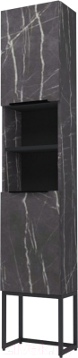 Шкаф-пенал для ванной Дабер 018 / СТ18.0.2.12Ч (мрамор черный/черный)