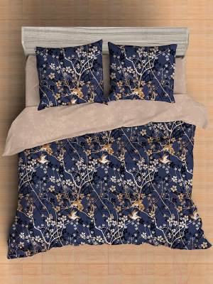 Комплект постельного белья Amore Mio Мако-сатин Delight Микрофибра 2.0 / 93076  (синий/лиловый/бежевый)