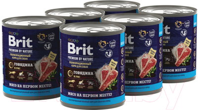 Влажный корм для собак Brit Premium by Nature с говядиной и рисом / 5051168 (850г)