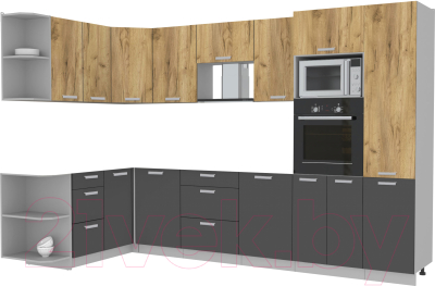 Кухонный гарнитур Интерлиния Мила Лайт 1.68x3.2 левая без столешницы (дуб золотой/антрацит)