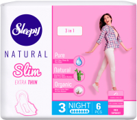 Прокладки гигиенические Sleepy Natural Slim Extra Thin 3 в 1 Night Супертонкие (6шт) - 