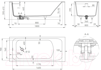 Ванна из искусственного мрамора Salini Orlando Kit 180x80 / 102122M