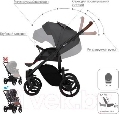 Детская универсальная коляска Bebetto Luca Pro черная рама 2 в 1 (03)
