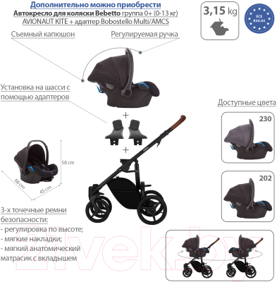 Детская универсальная коляска Bebetto Luca Pro черная рама 2 в 1 (07)