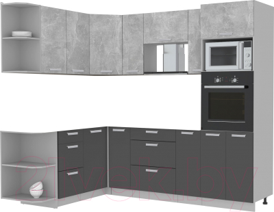Кухонный гарнитур Интерлиния Мила Лайт 1.68x2.4 левая без столешницы (бетон/антрацит)