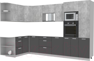 Кухонный гарнитур Интерлиния Мила Лайт 1.68x3.2 левая без столешницы (бетон/антрацит)