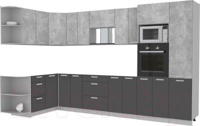 Готовая кухня Интерлиния Мила Лайт 1.68x3.4 левая без столешницы (бетон/антрацит)