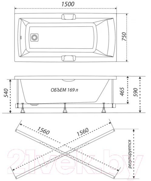 Ванна акриловая Triton Алекса 150x75 Комфорт