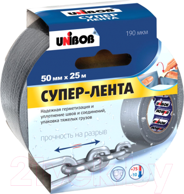 Скотч армированный Unibob 50мм/25м / 44265 (серый)