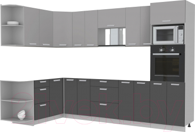 Кухонный гарнитур Интерлиния Мила Лайт 1.68x3.0 левая без столешницы (серебристый/антрацит)