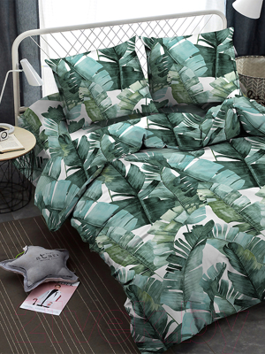 Комплект постельного белья Amore Mio Мако-сатин Spinney Микрофибра Евро / 93050 (зеленый/белый)
