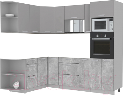 Готовая кухня Интерлиния Мила Лайт 1.68x2.4 левая без столешницы (серебристый/бетон)