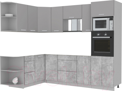 Готовая кухня Интерлиния Мила Лайт 1.68x2.6 левая без столешницы (серебристый/бетон)