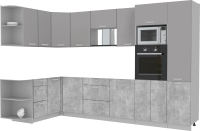Кухонный гарнитур Интерлиния Мила Лайт 1.68x3.2 левая без столешницы (серебристый/бетон) - 