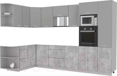 Готовая кухня Интерлиния Мила Лайт 1.68x3.2 левая без столешницы (серебристый/бетон)