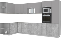 Кухонный гарнитур Интерлиния Мила Лайт 1.68x3.4 левая без столешницы (серебристый/бетон) - 