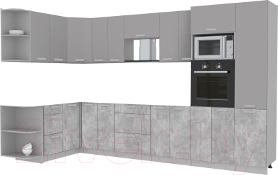 Готовая кухня Интерлиния Мила Лайт 1.68x3.4 левая без столешницы (серебристый/бетон)