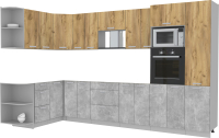 Готовая кухня Интерлиния Мила Лайт 1.68x3.4 левая без столешницы (дуб золотой/бетон) - 