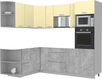 Кухонный гарнитур Интерлиния Мила Лайт 1.68x2.4 левая без столешницы (ваниль/бетон) - 