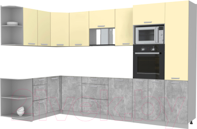 Кухонный гарнитур Интерлиния Мила Лайт 1.68x3.2 левая без столешницы (ваниль/бетон)