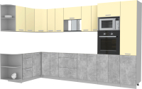 Кухонный гарнитур Интерлиния Мила Лайт 1.68x3.4 левая без столешницы (ваниль/бетон) - 